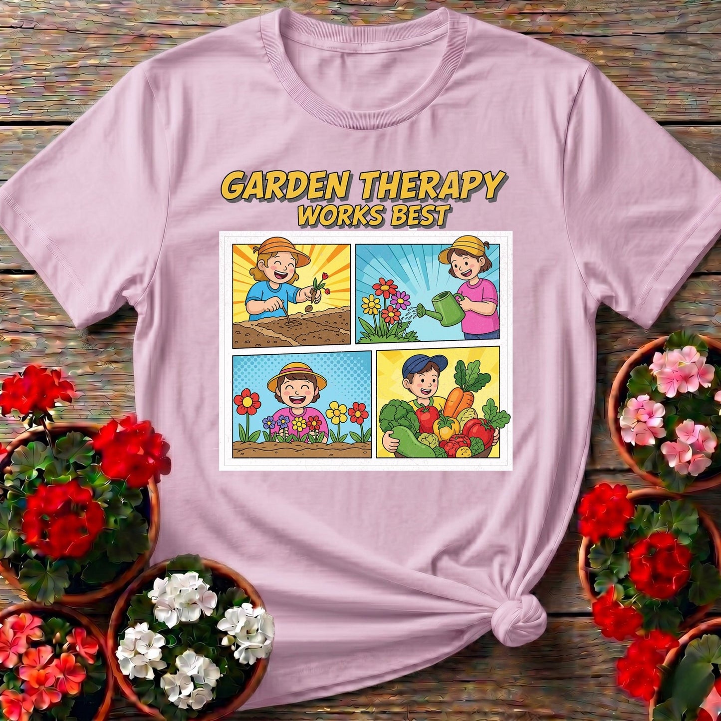 Garden Therapy Works Best Comic Panel Tee - GardeningTshirts