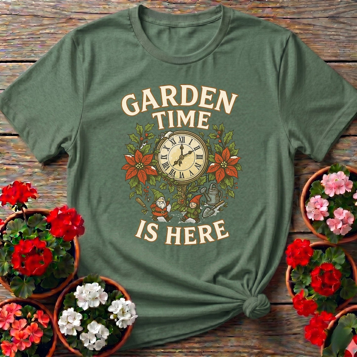 Garden Time Is Here Christmas Gnome T-shirt - GardeningTshirts