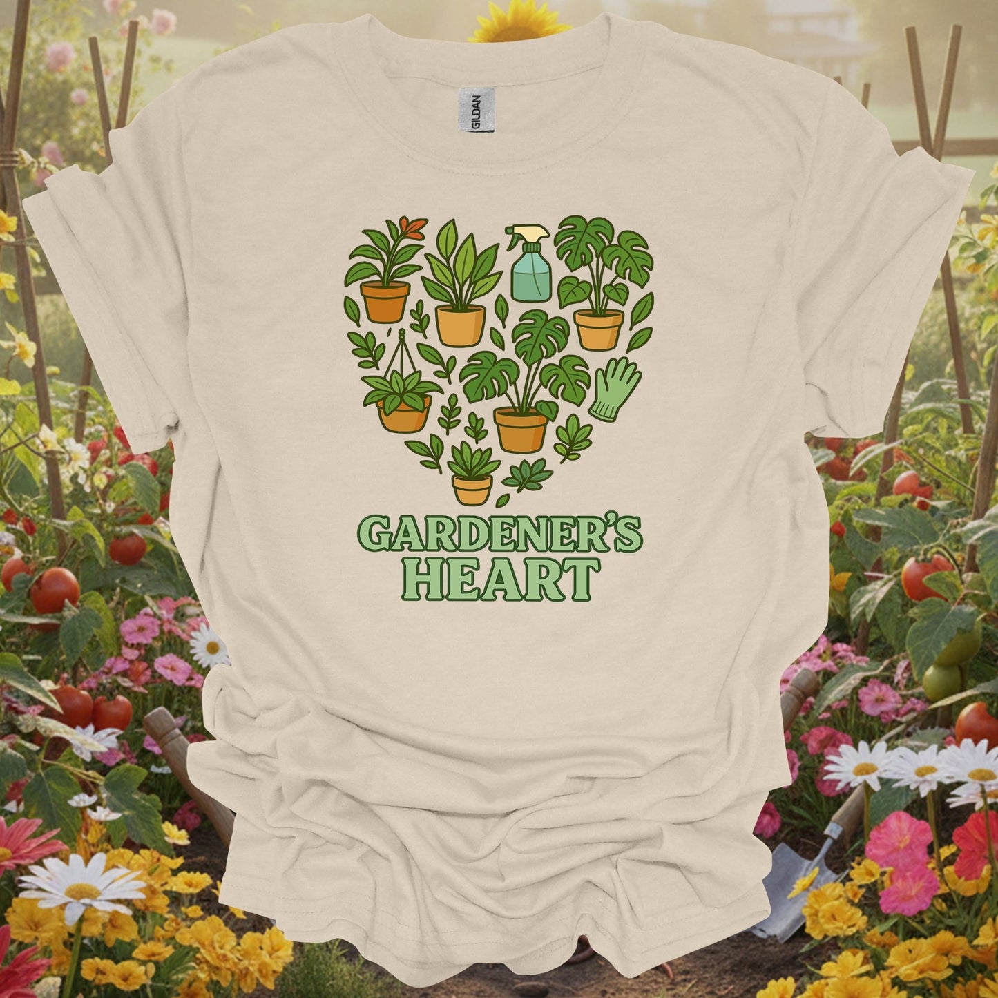 Natural tshirt showing gardener's heart houseplant edition monstera for people who love plants