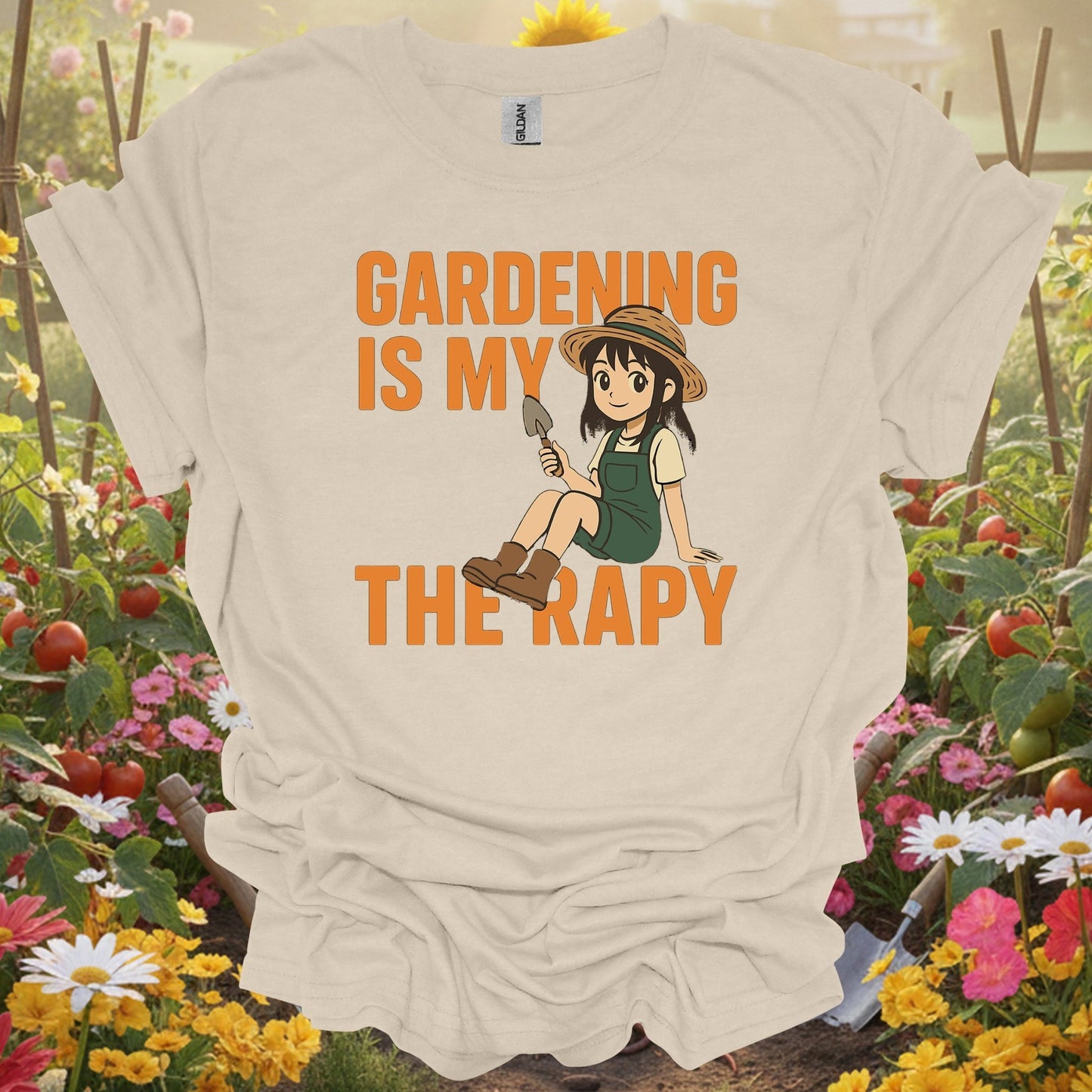 Natural tshirt showing gardening is my therapy anime for people who love plants