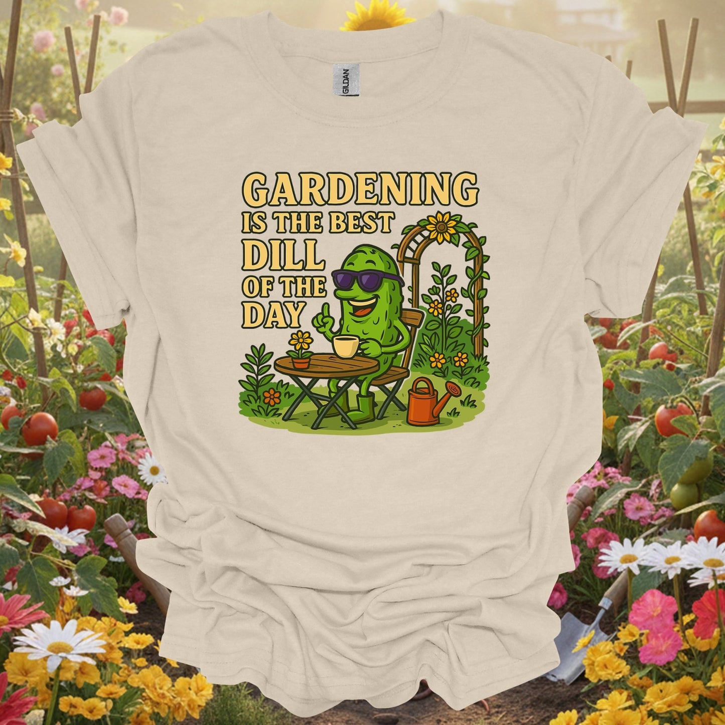 Natural tshirt showing gardening is the best dill of the day funny for people who love plants