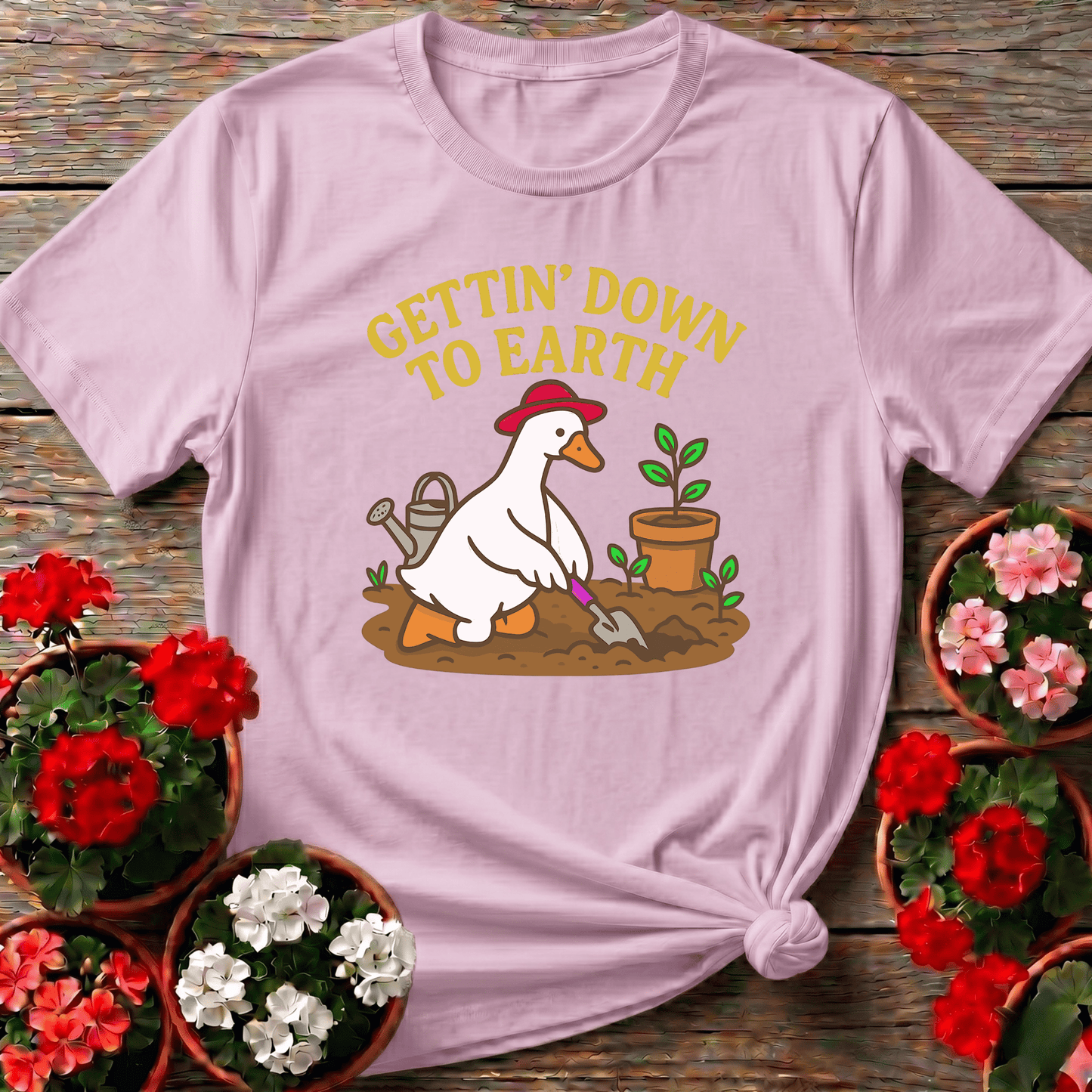 Gettin' Down To Earth Funny Goose Gardening T-Shirt - GardeningTshirts