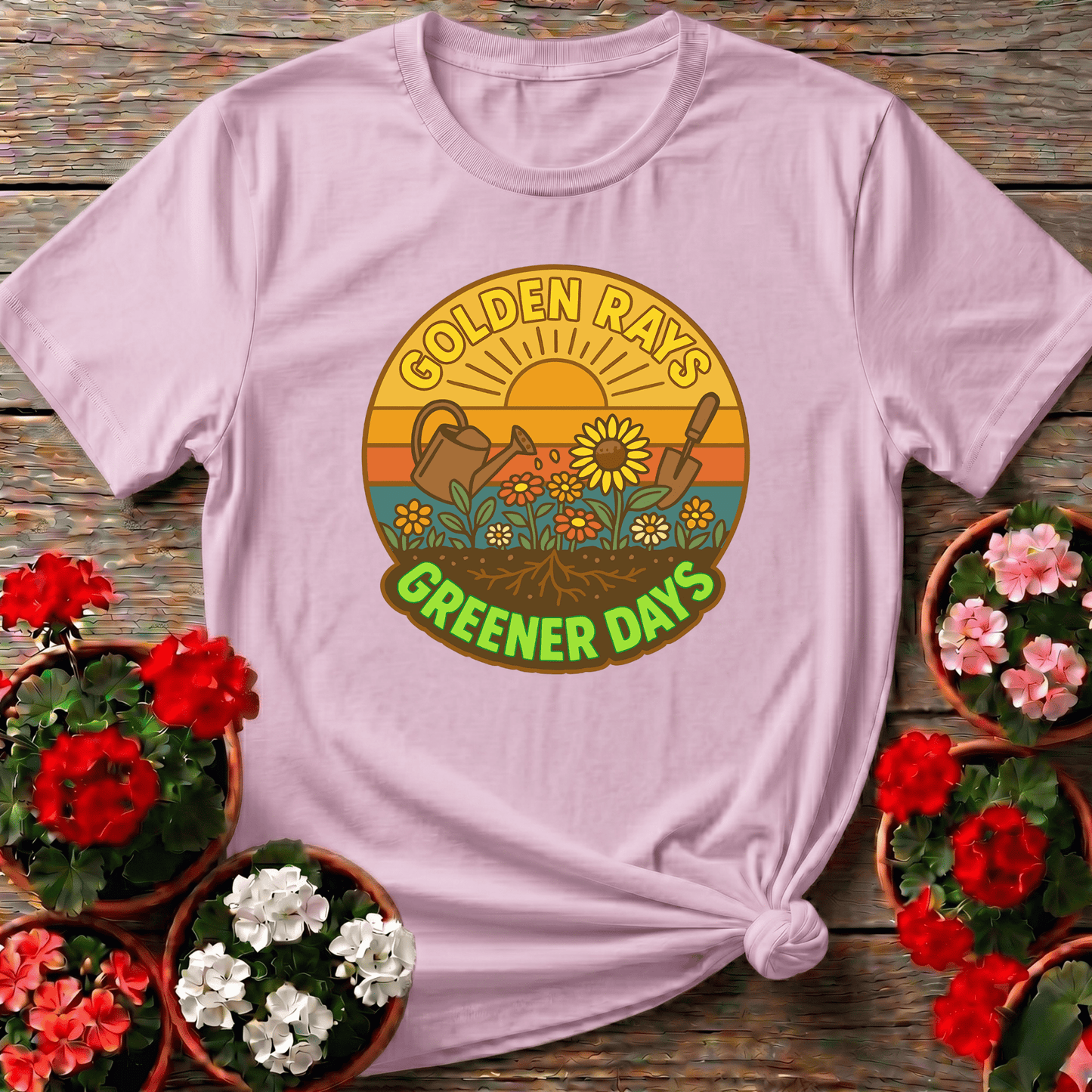 Golden Rays Greener Days Sunflower Gardening Tee - GardeningTshirts