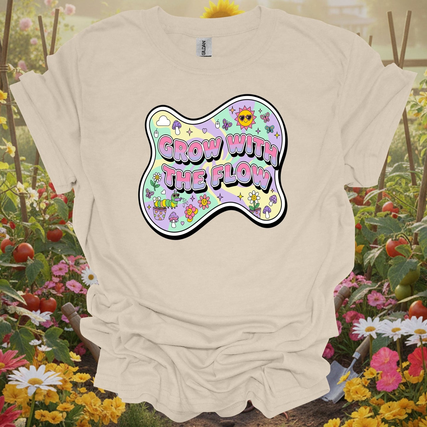Groovy Grow With The Flow Retro Y2K Psychedelic T-Shirt - GardeningTshirts