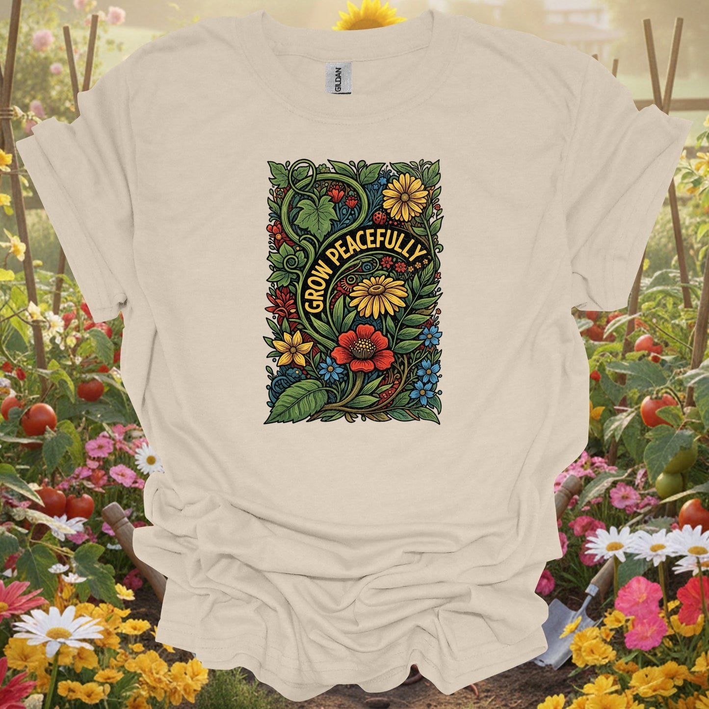 Grow Peacefully | Positive Growth Garden Design Apparel - GardeningTshirts