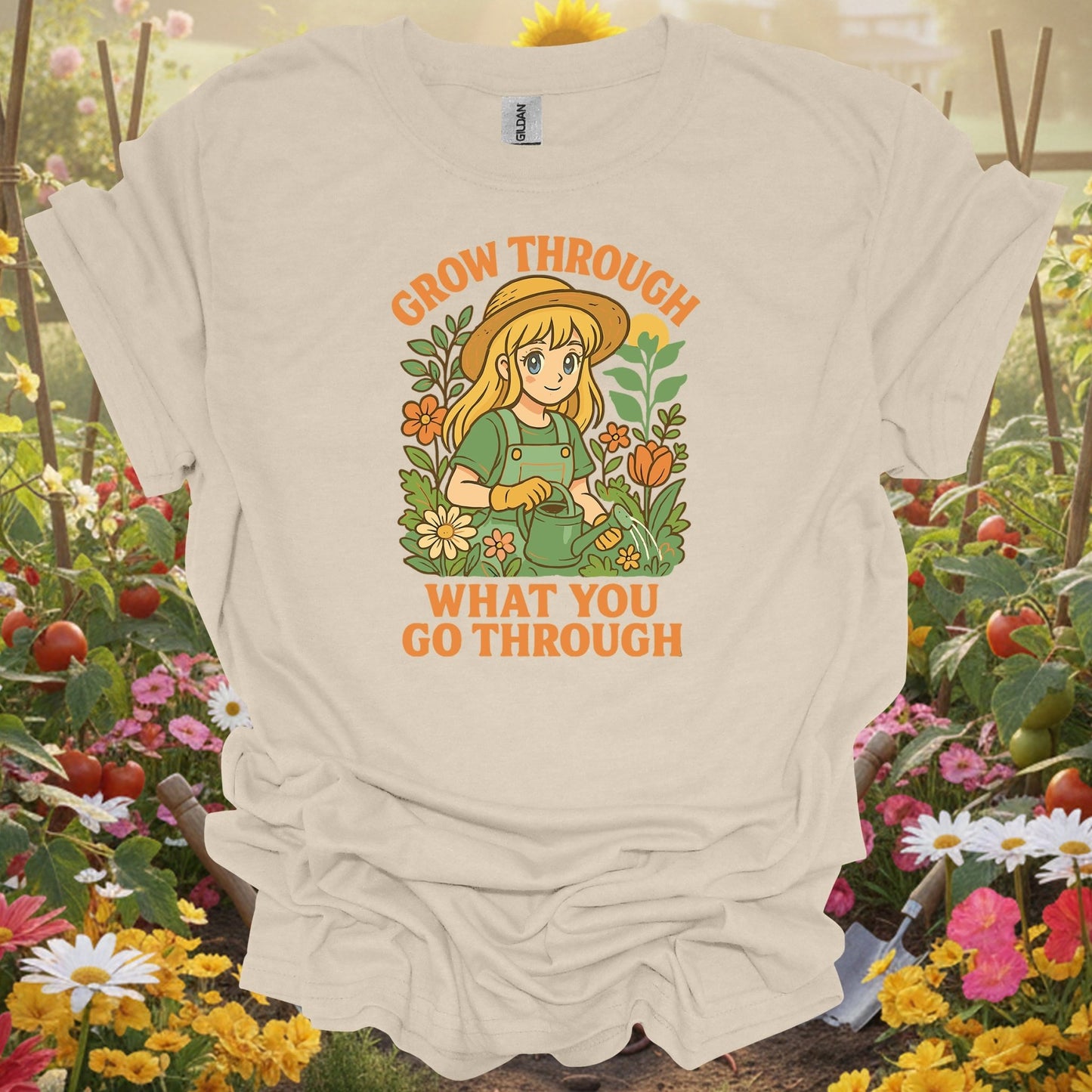Natural tshirt showing grow through what you go through anime for people who love plants