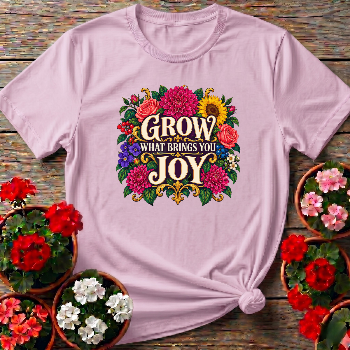 Grow What Brings You Joy Floral Gardening T-Shirt - GardeningTshirts
