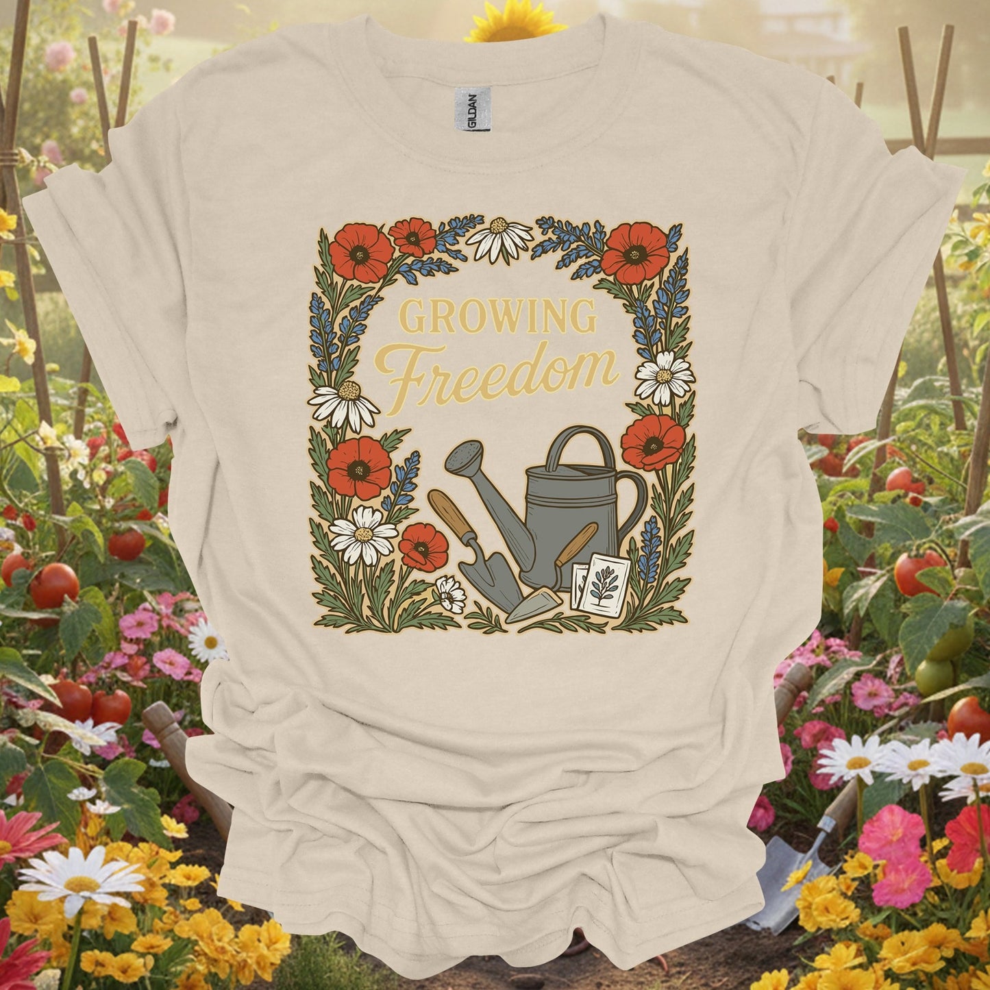 "Growing Freedom" Vintage Floral T-Shirt - GardeningTshirts