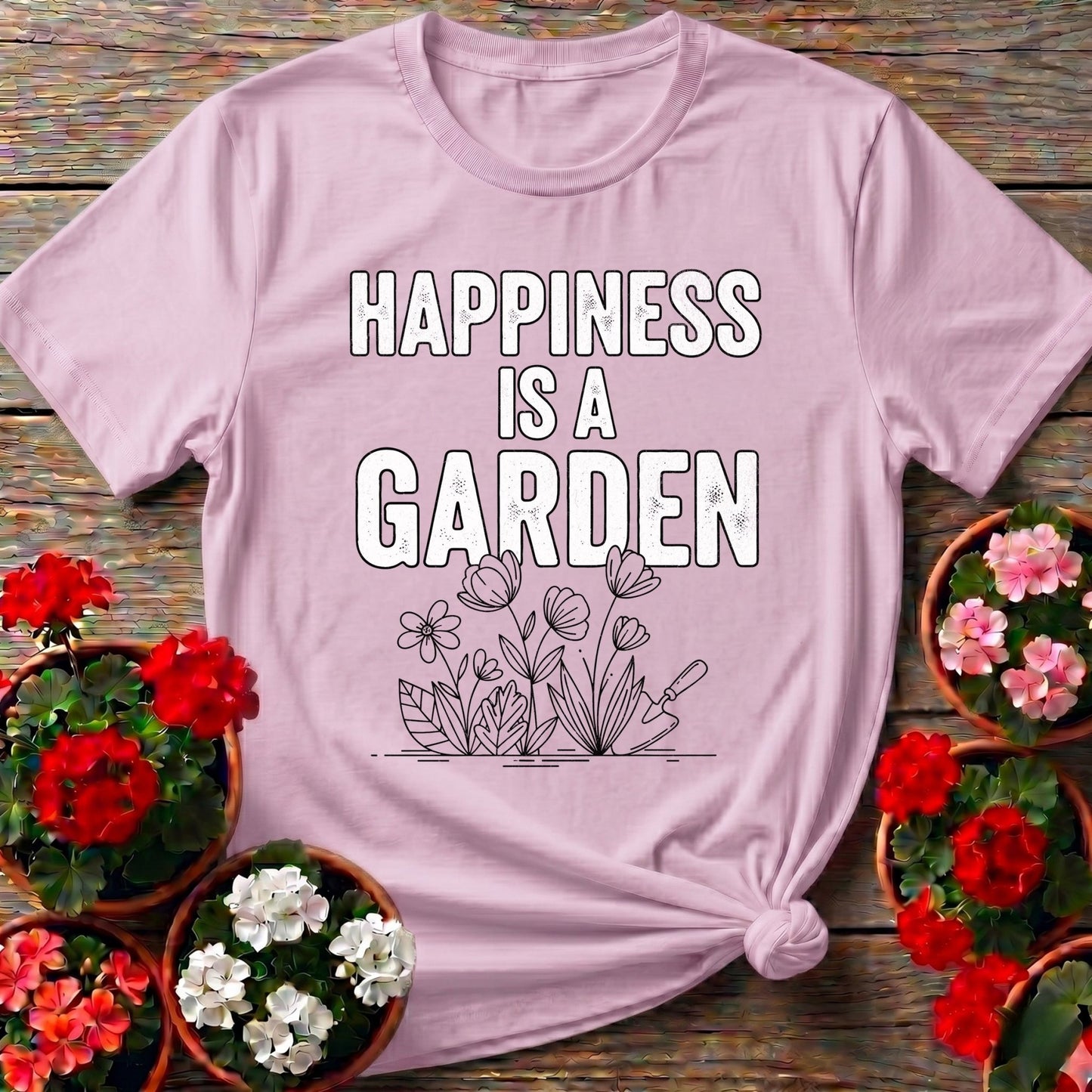 Happiness Is A Garden Line Art Tee - GardeningTshirts