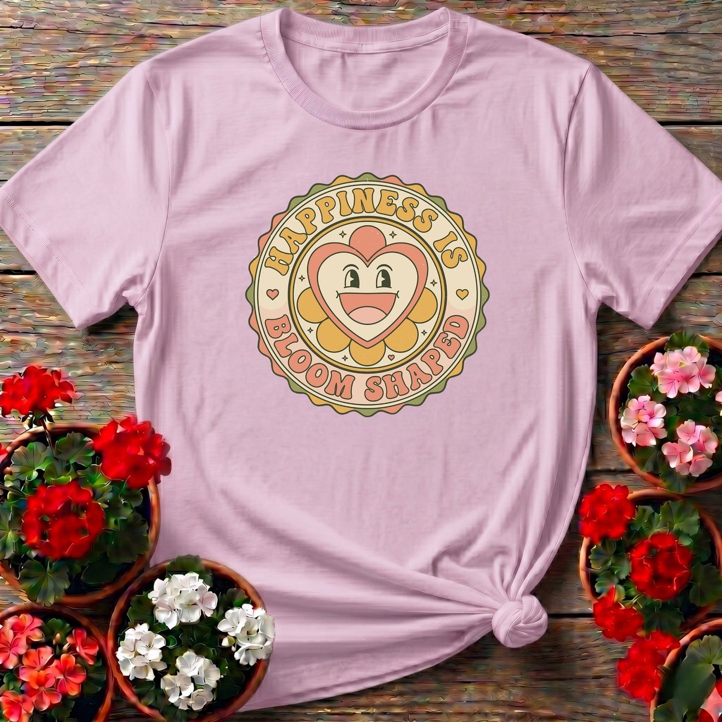 Happiness Is Bloom Shaped Retro Flower T-shirt - GardeningTshirts