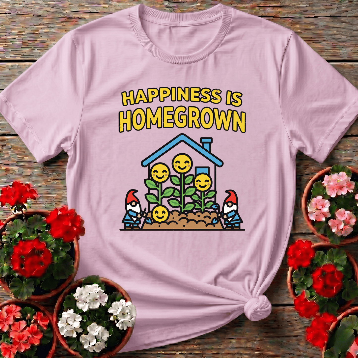Happiness Is Homegrown Gardening Gnome T-Shirt - GardeningTshirts