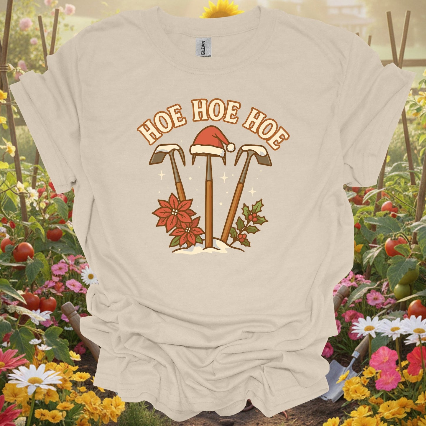 "Hoe Hoe Hoe" Funny Christmas Gardener T-Shirt - GardeningTshirts