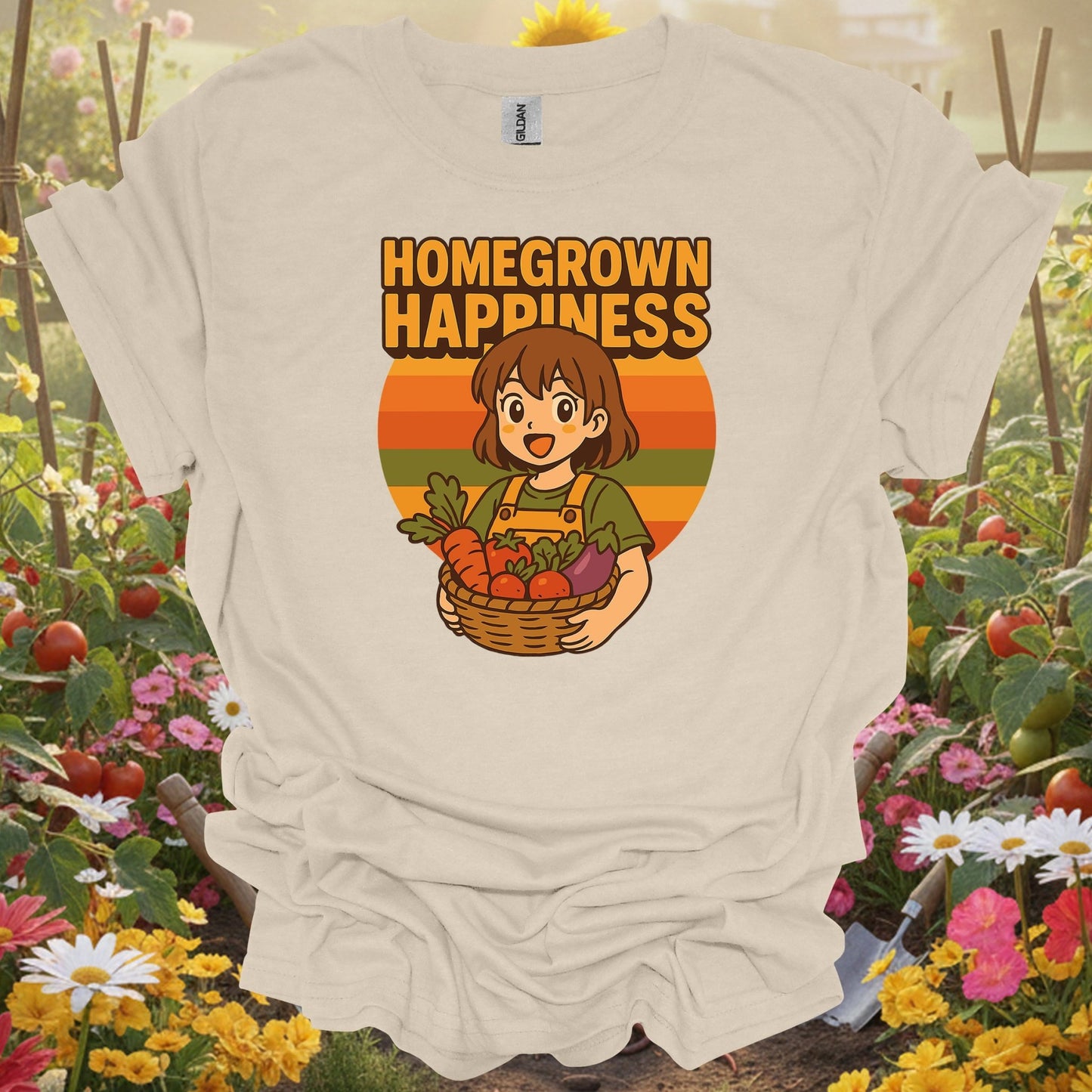 Natural tshirt showing homegrown happiness anime harvest for people who love plants
