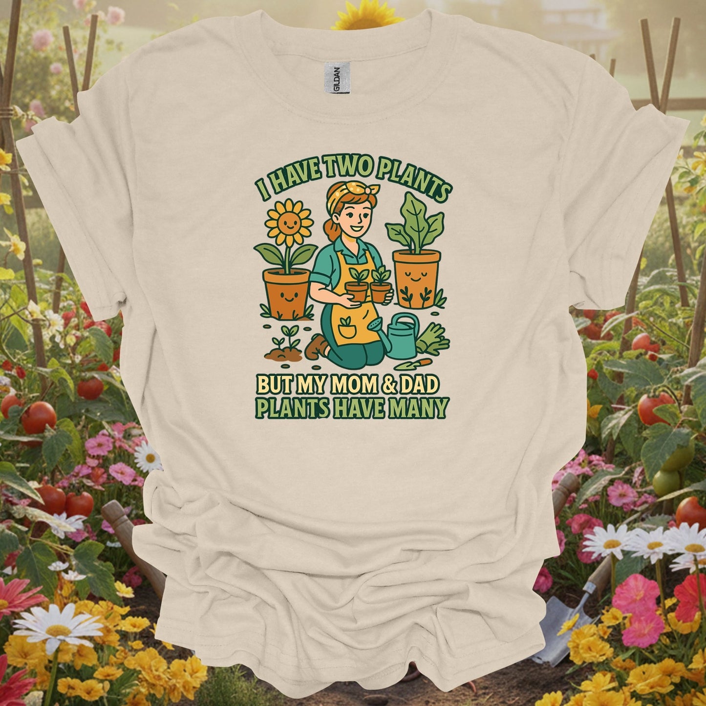 Natural tshirt showing acknowledge the family obsession with this relatable plant parent design for sensory seekers engaging with textures and scents
