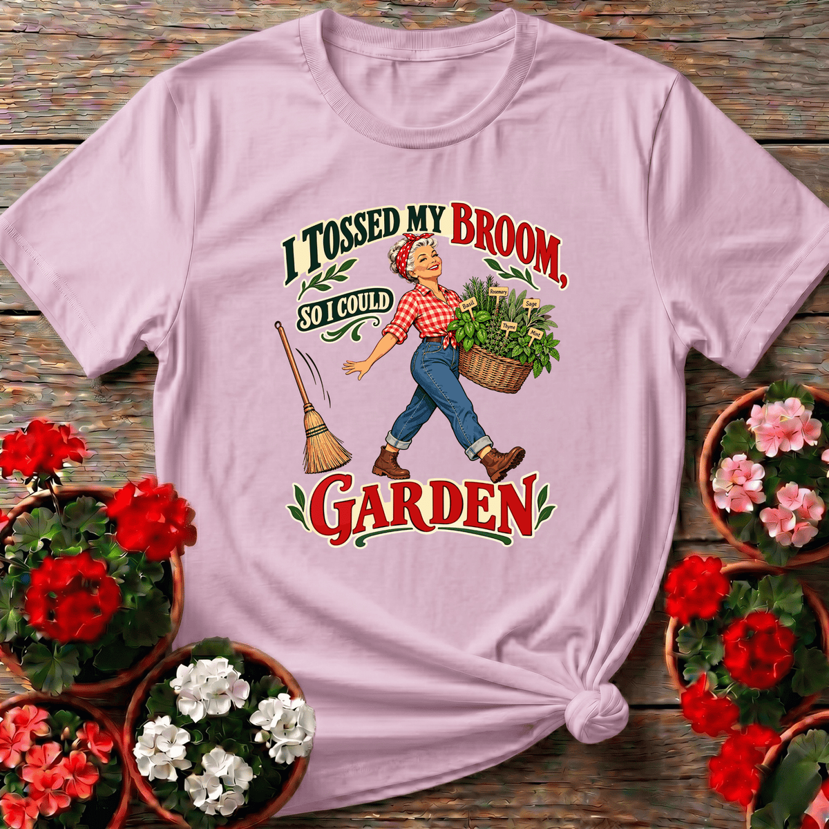 I Tossed My Broom So I Could Garden Herb Gardening Tee - GardeningTshirts