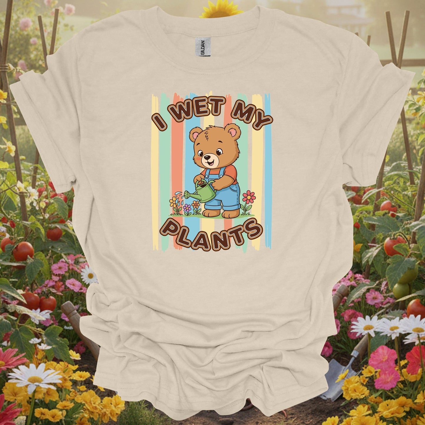Natural tshirt showing i wet my plants cute bear gardener for people who love plants