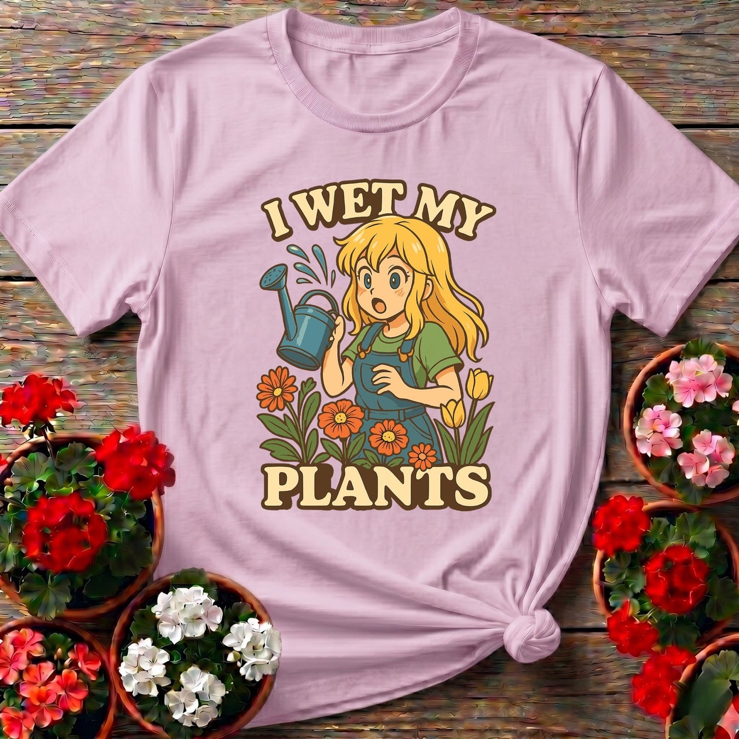 I Wet My Plants Funny Anime Gardener Tee - GardeningTshirts