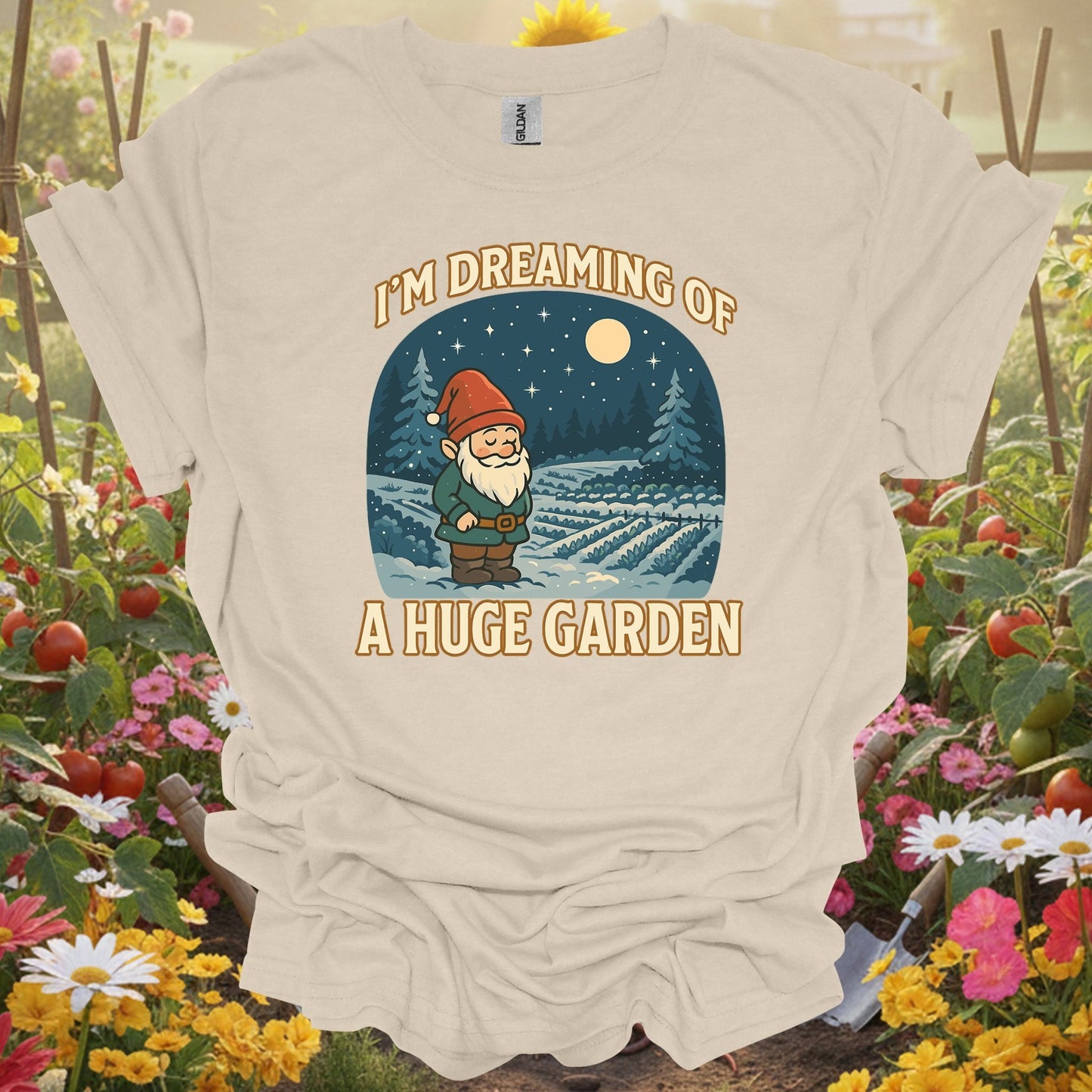 "I'm Dreaming Of A Huge Garden" Whimsical Gnome Christmas T-Shirt - GardeningTshirts