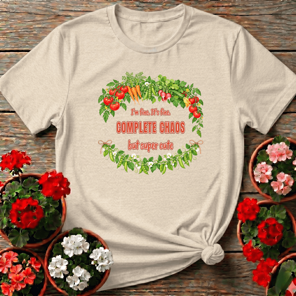 I'm Fine It's Fine Chaos Vegetable Wreath Gardening Tee - GardeningTshirts