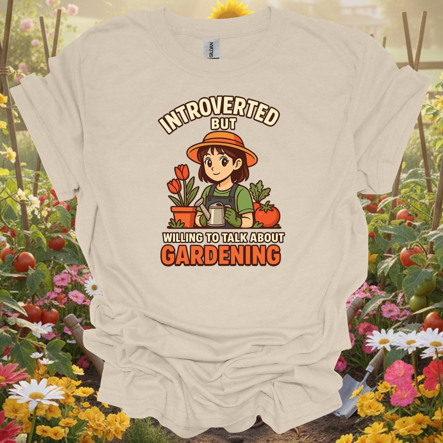 Natural tshirt showing introverted willing to talk gardening anime for people who love plants