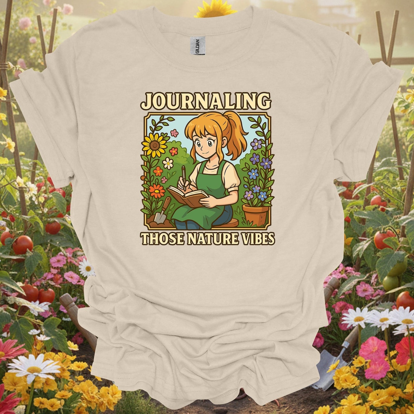 Natural tshirt showing journaling those nature vibes anime for people who love plants