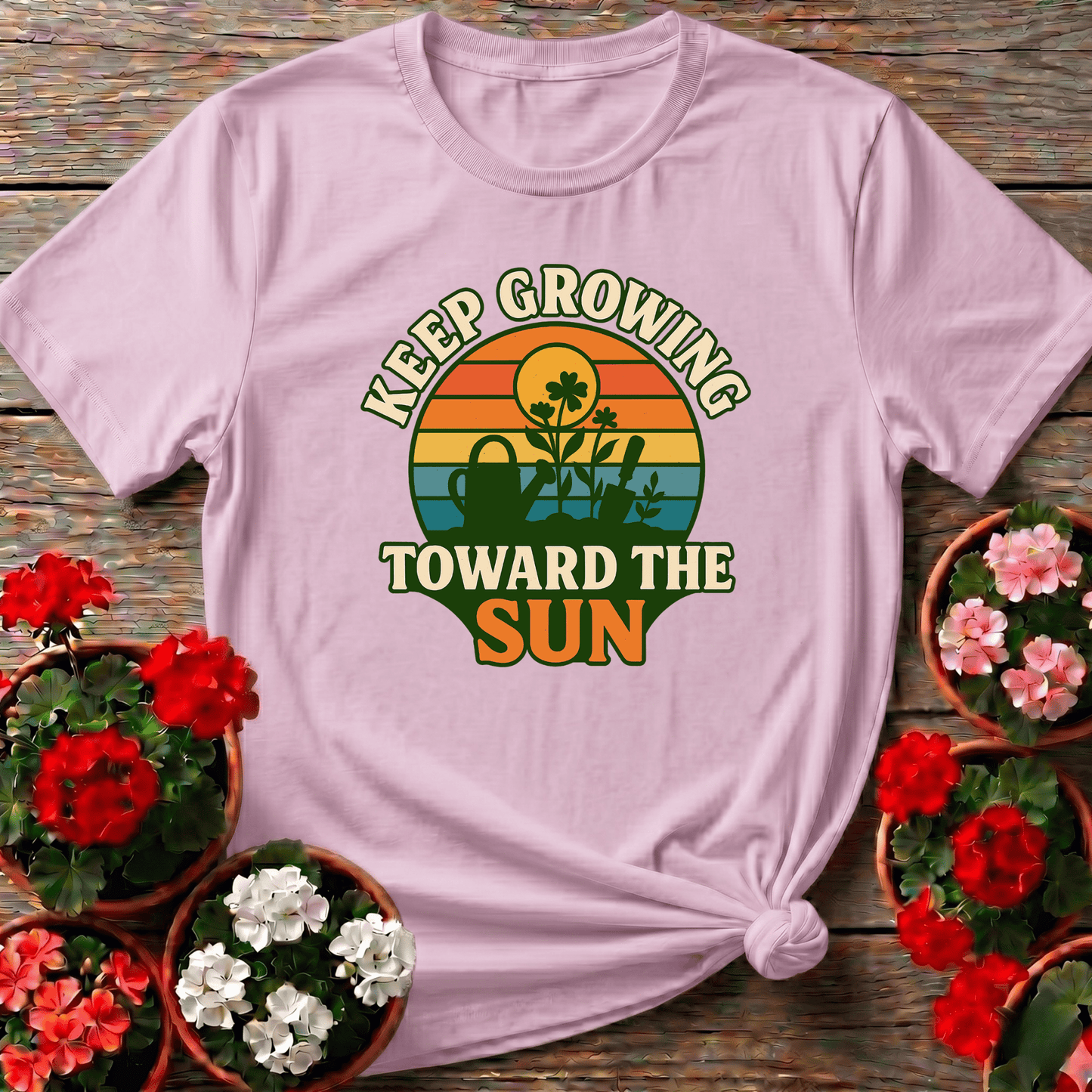 Keep Growing Toward The Sun Retro Sunset Tee - GardeningTshirts