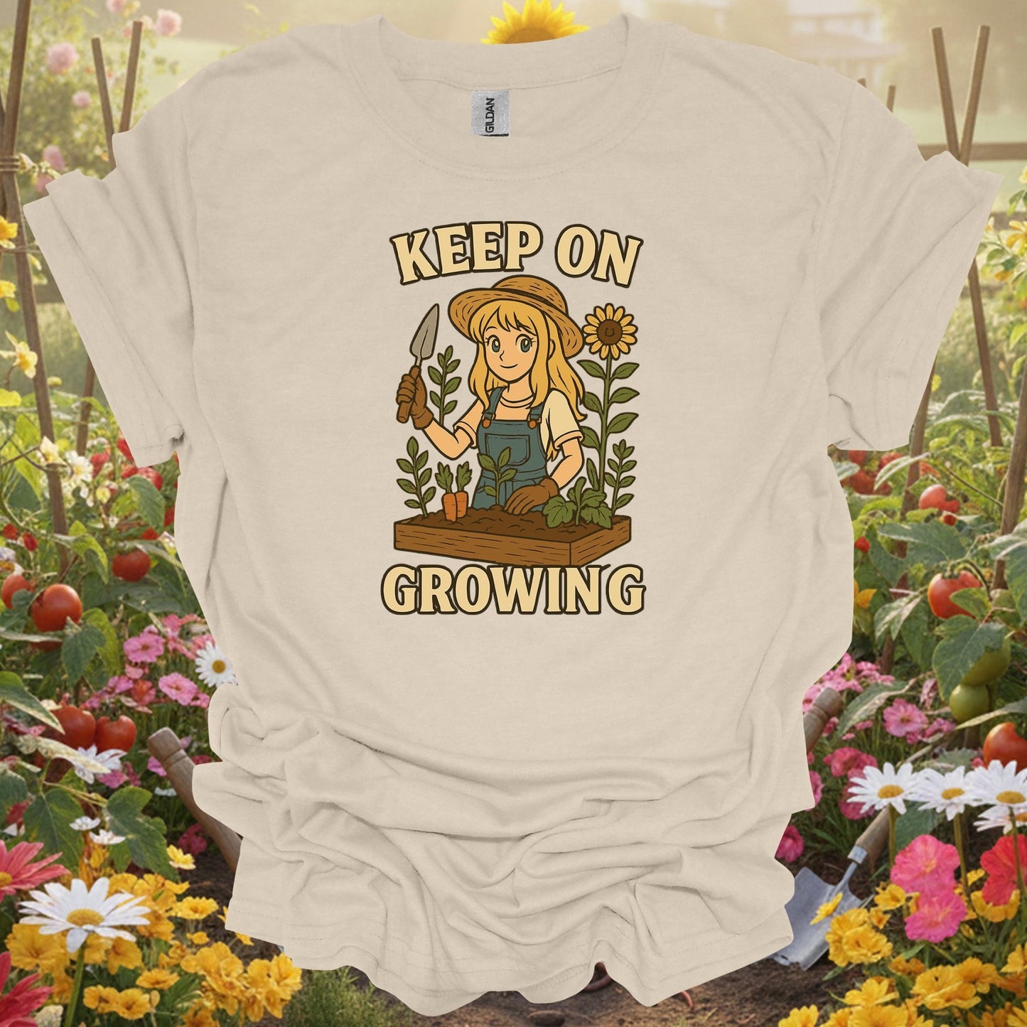 Natural tshirt showing keep on growing anime gardener for people who love plants