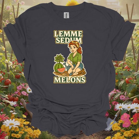 Charcoal tee showing lemme sedum melons double entendre pin-up gardener for plant lovers