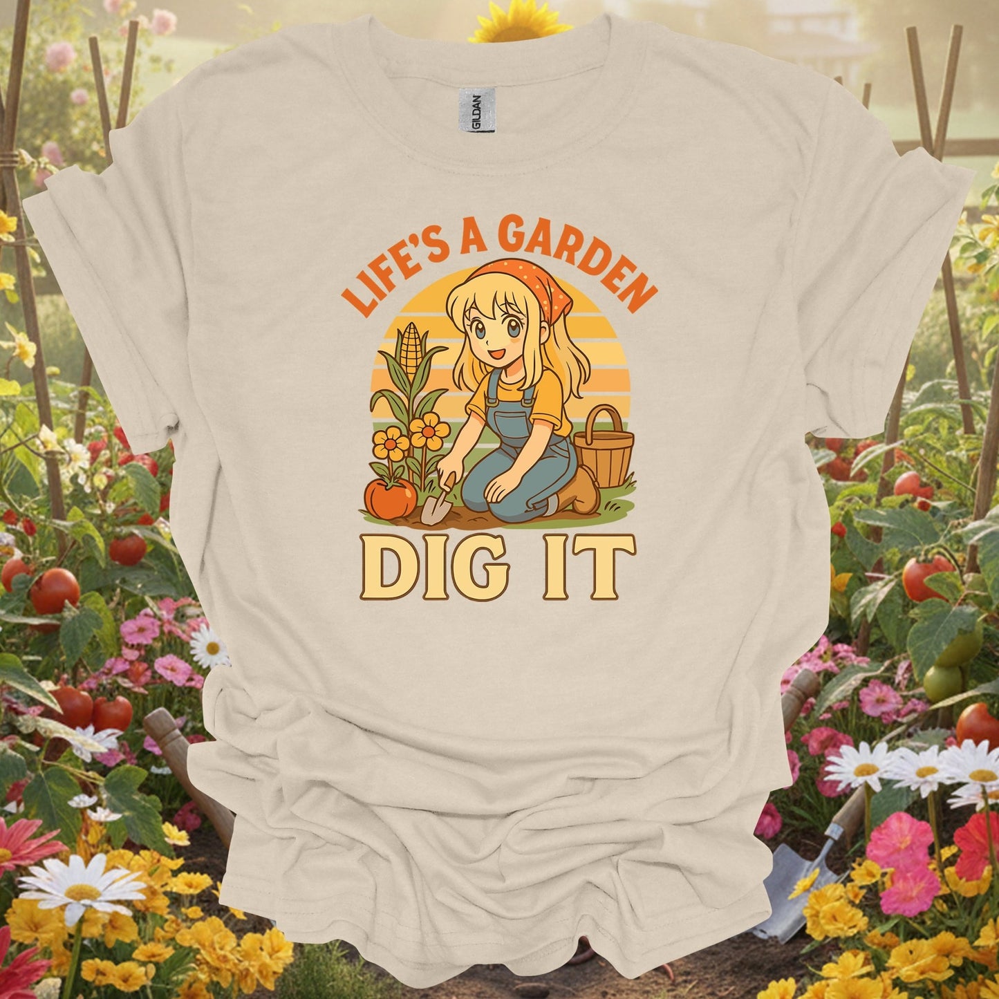Natural tshirt showing life's a garden dig it vintage anime for people who love plants