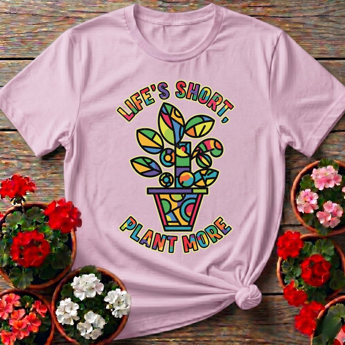Lifes Short Plant More Geometric Gardening T-shirt - GardeningTshirts