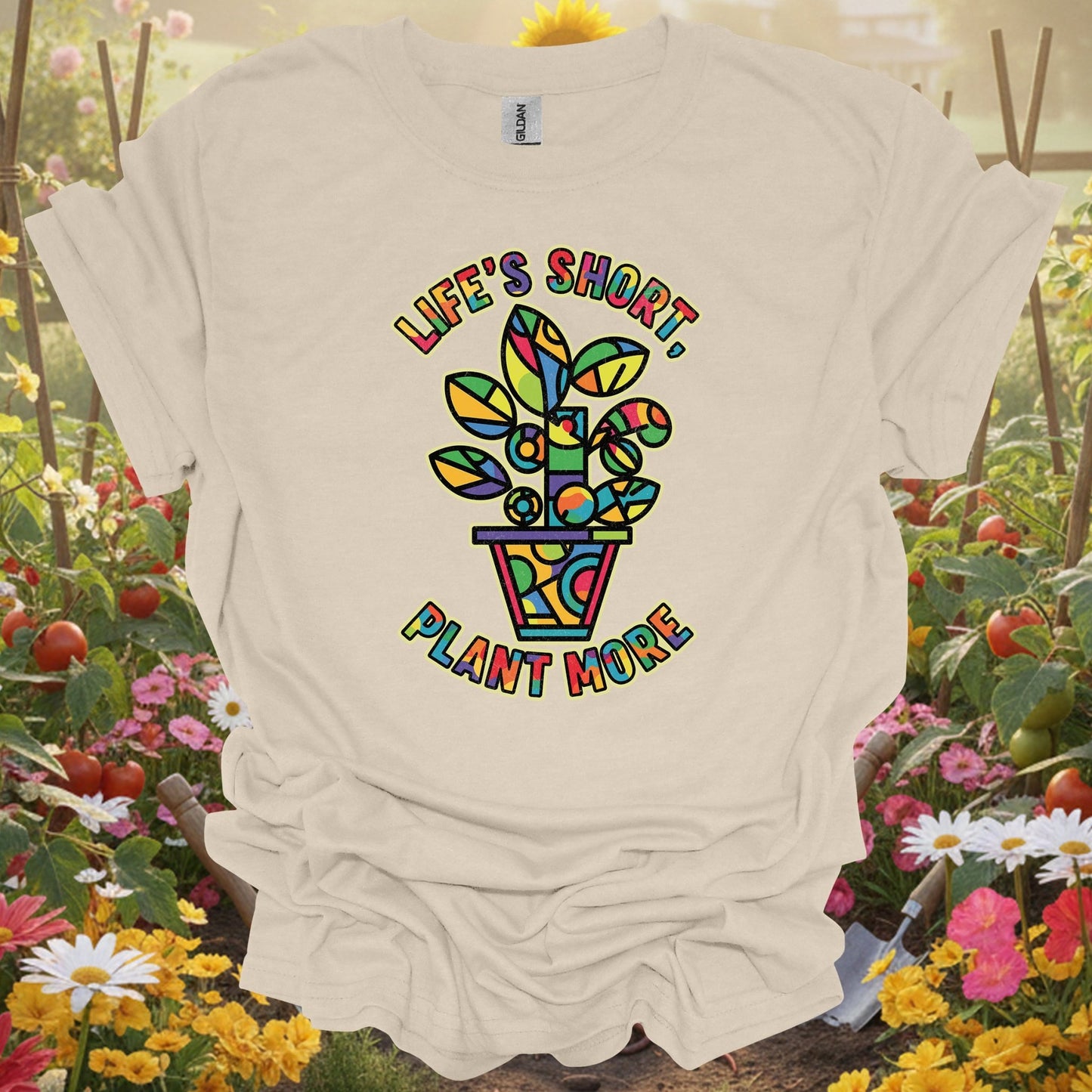 "Life's Short Plant More" Geometric Gardening T-Shirt - GardeningTshirts