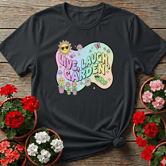 Live Laugh Garden Funky 90s Y2K Retro Tee - GardeningTshirts