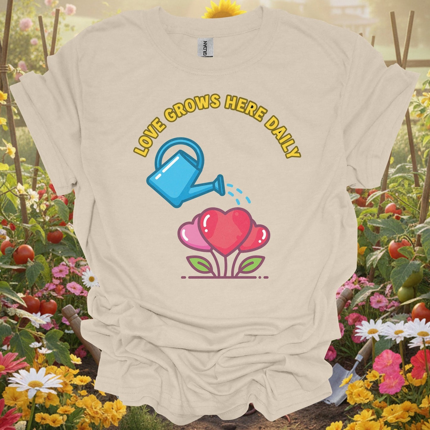 "Love Grows Here Daily" Heart Plant T Shirt - GardeningTshirts