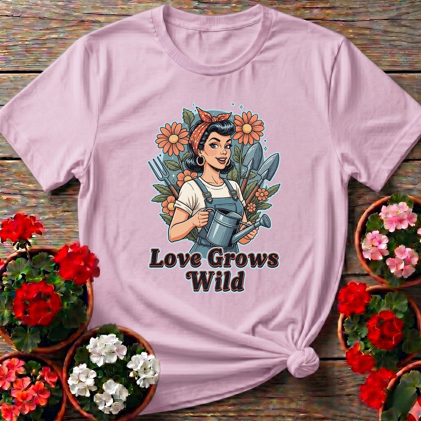 Love Grows Wild Vintage Pin Up Gardening Tee - GardeningTshirts