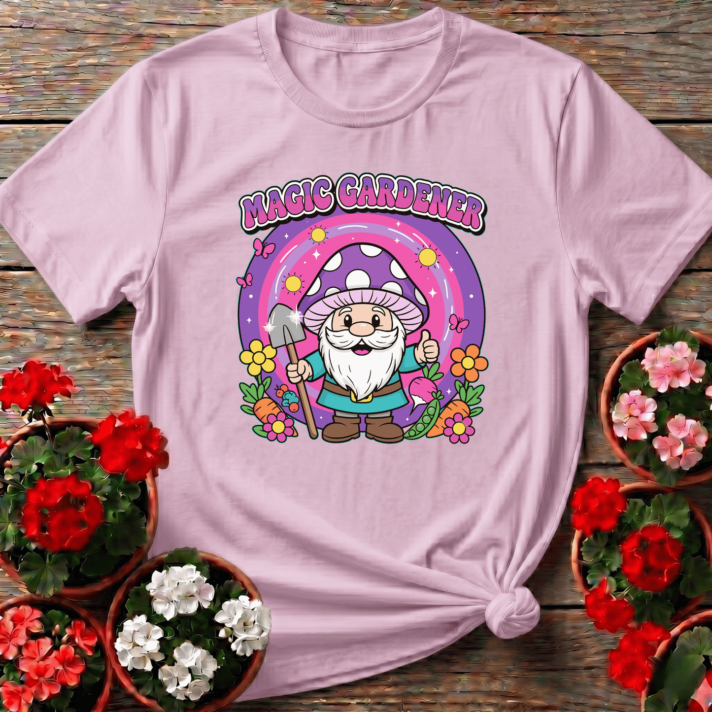 Magic Gardener Gnome Mushroom Hat Gardening T-Shirt - GardeningTshirts