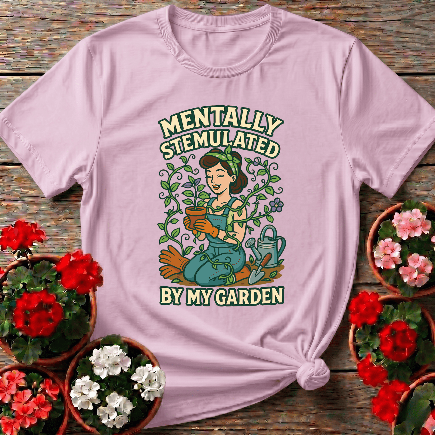 Mentally Stemulated By My Garden Pin-Up T-shirt - GardeningTshirts