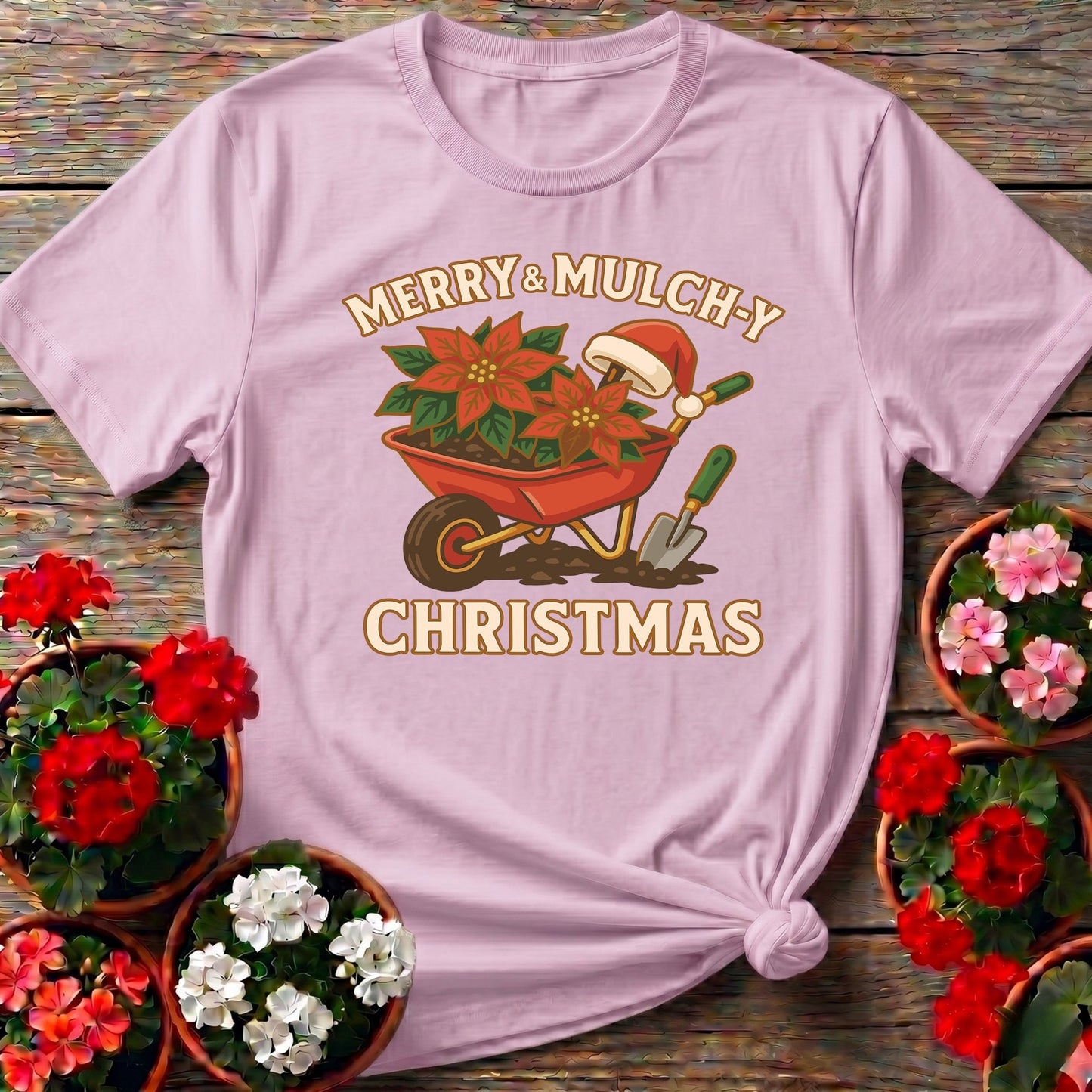 Merry and Mulchy Christmas Gardener T-shirt - GardeningTshirts
