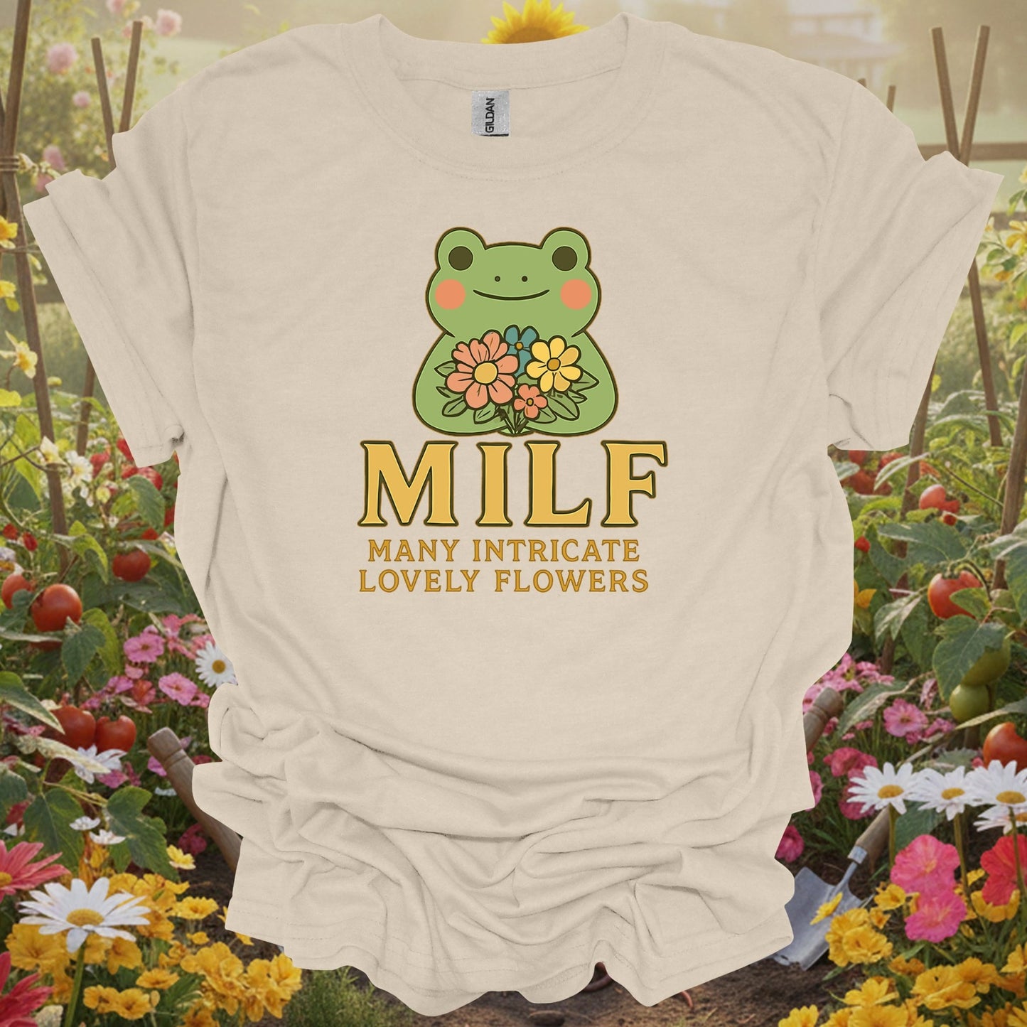 Natural tshirt showing milf many intricate lovely flowers retro pun for people who love plants