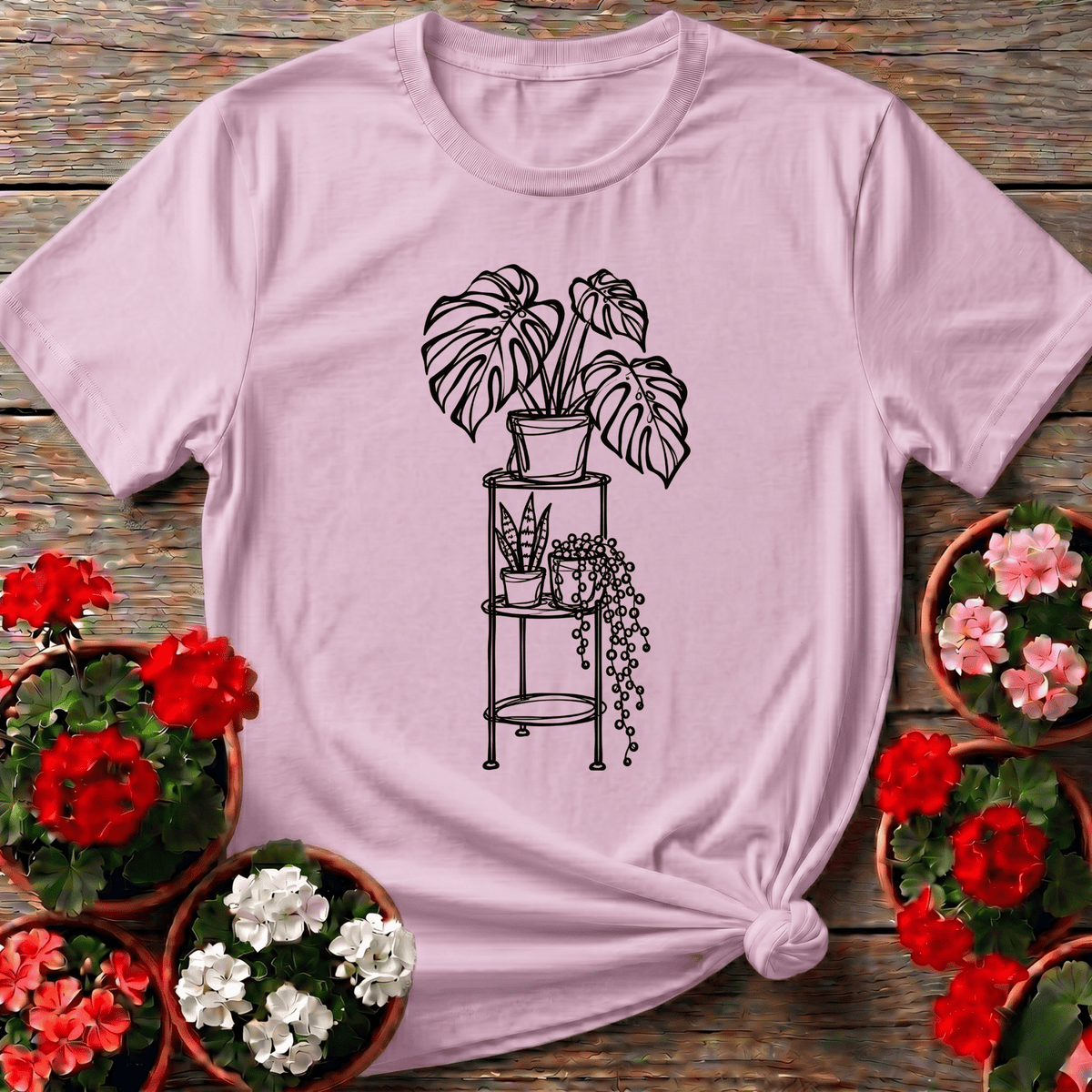 Monstera Plant Stand Line Art Houseplant Lover T-Shirt - GardeningTshirts
