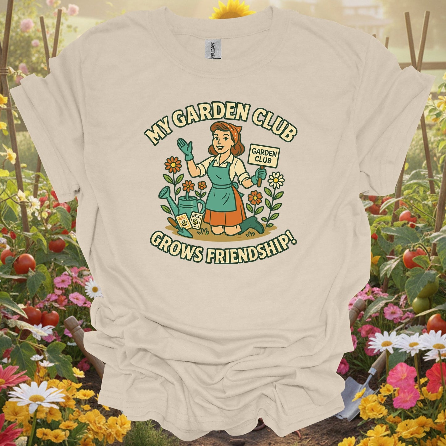Natural tshirt showing my garden club grows friendship pin-up for people who love plants