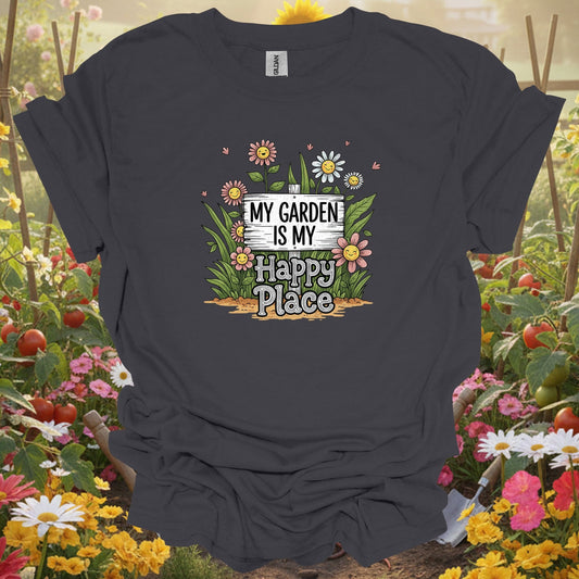 "My Garden Is My Happy Place" Whimsical Garden T-Shirt - GardeningTshirts