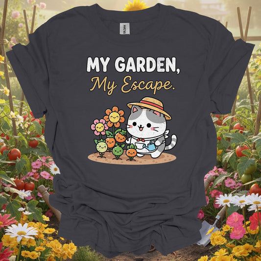 "My Garden My Escape" Cute Cat Gardener T-Shirt - GardeningTshirts