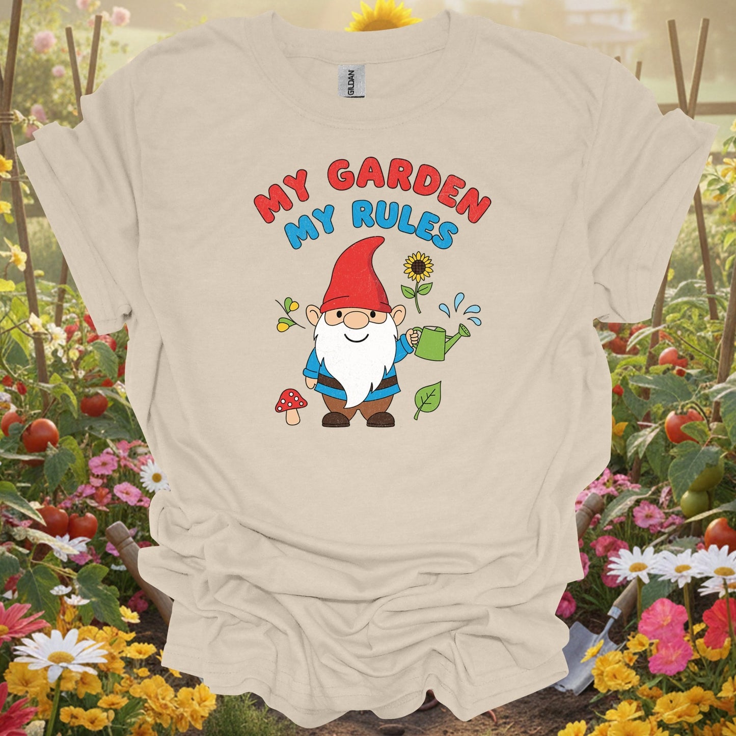 "My Garden My Rules" Funny Gnome Whimsical Gardener T-Shirt - GardeningTshirts