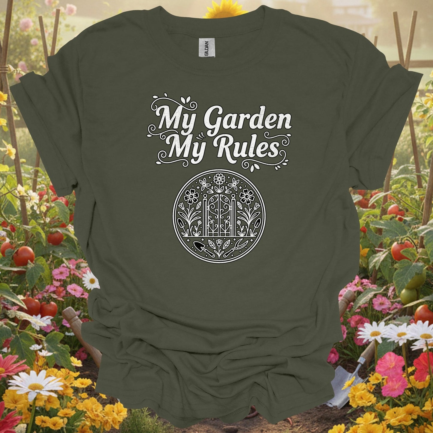 "My Garden My Rules" Gardener Vintage Distressed Botanical Statement T-Shirt - GardeningTshirts