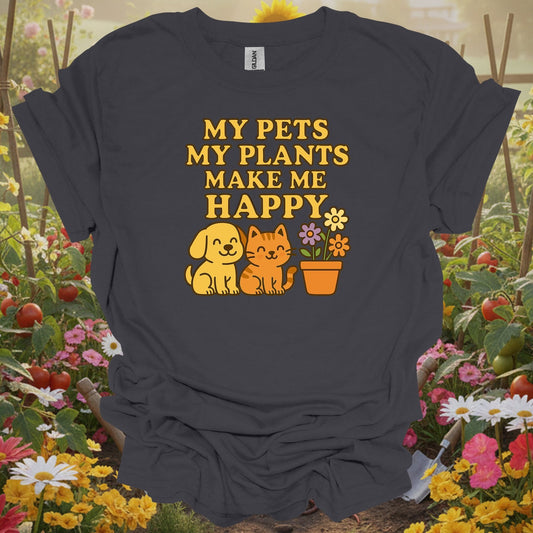 Charcoal tee showing my pets my plants make me happy kawaii for plant lovers