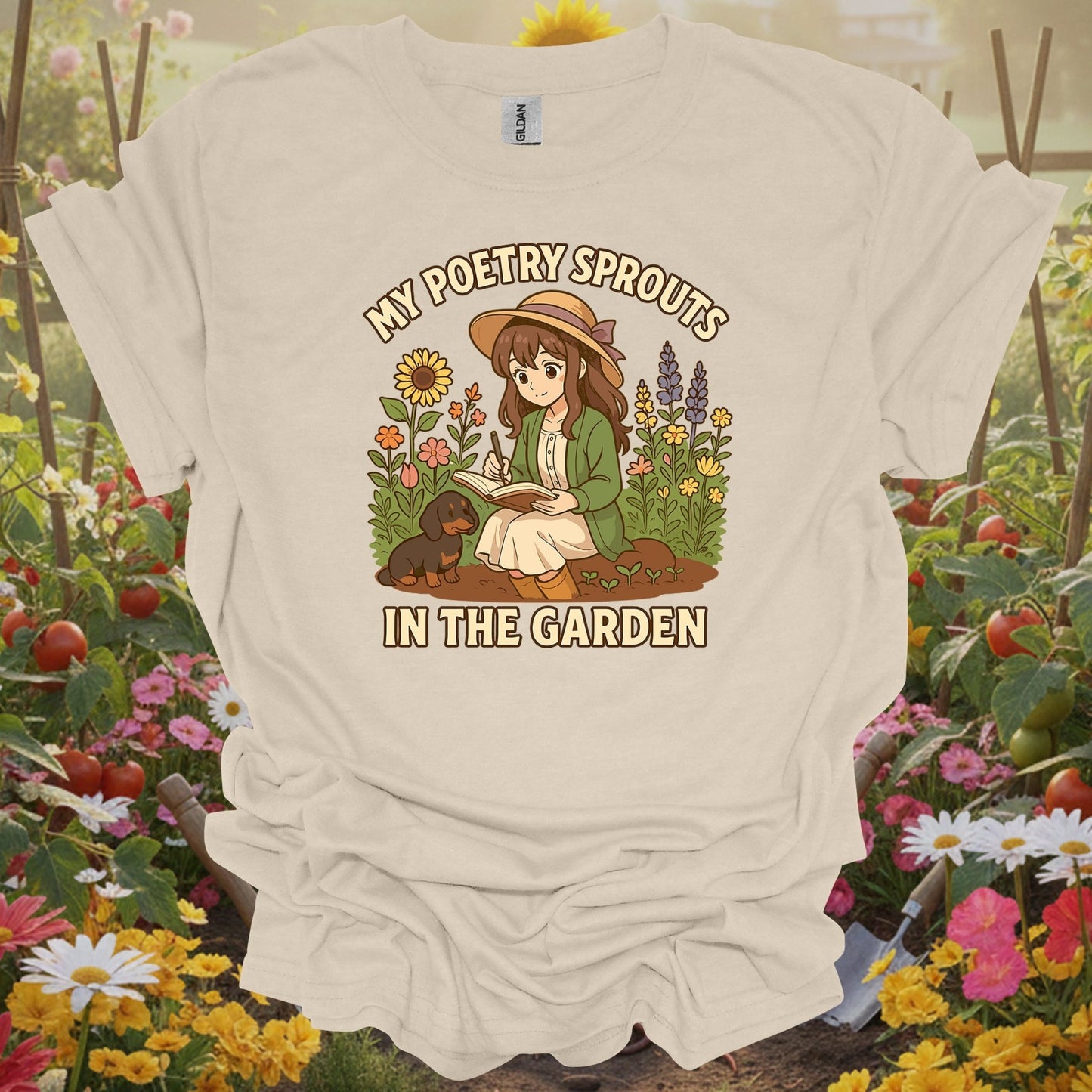 Natural tshirt showing my poetry sprouts in the garden anime for people who love plants