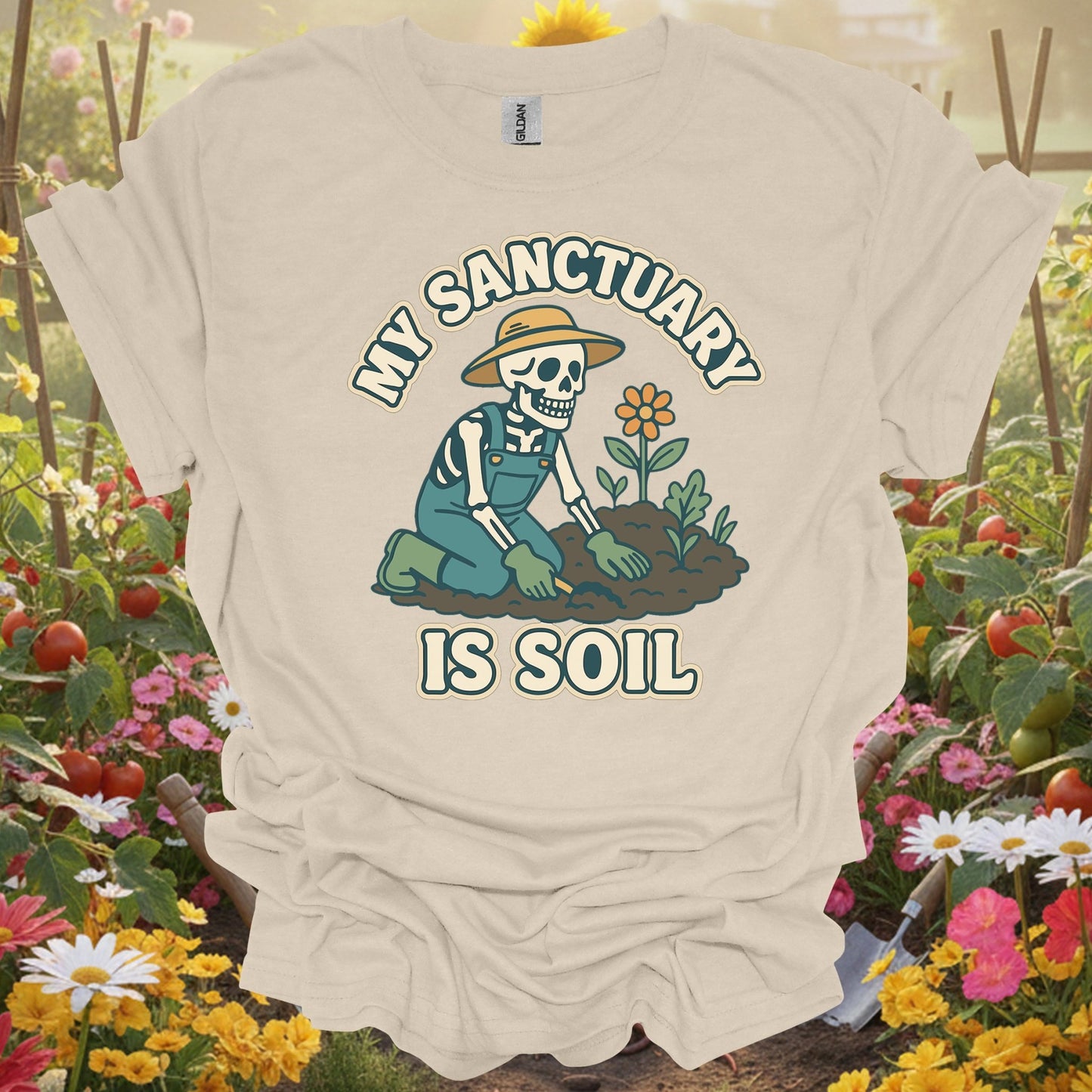 "My Sanctuary Is Soil" Skeleton Gardener Tee - GardeningTshirts