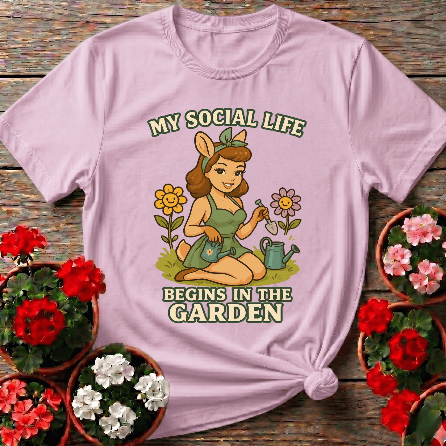 My Social Life Begins In The Garden Deer Pin-Up Tee - GardeningTshirts