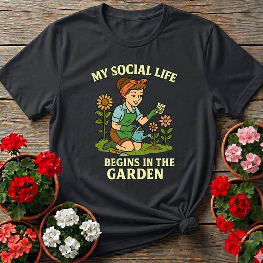 My Social Life Begins In The Garden Pin-Up Tee - GardeningTshirts