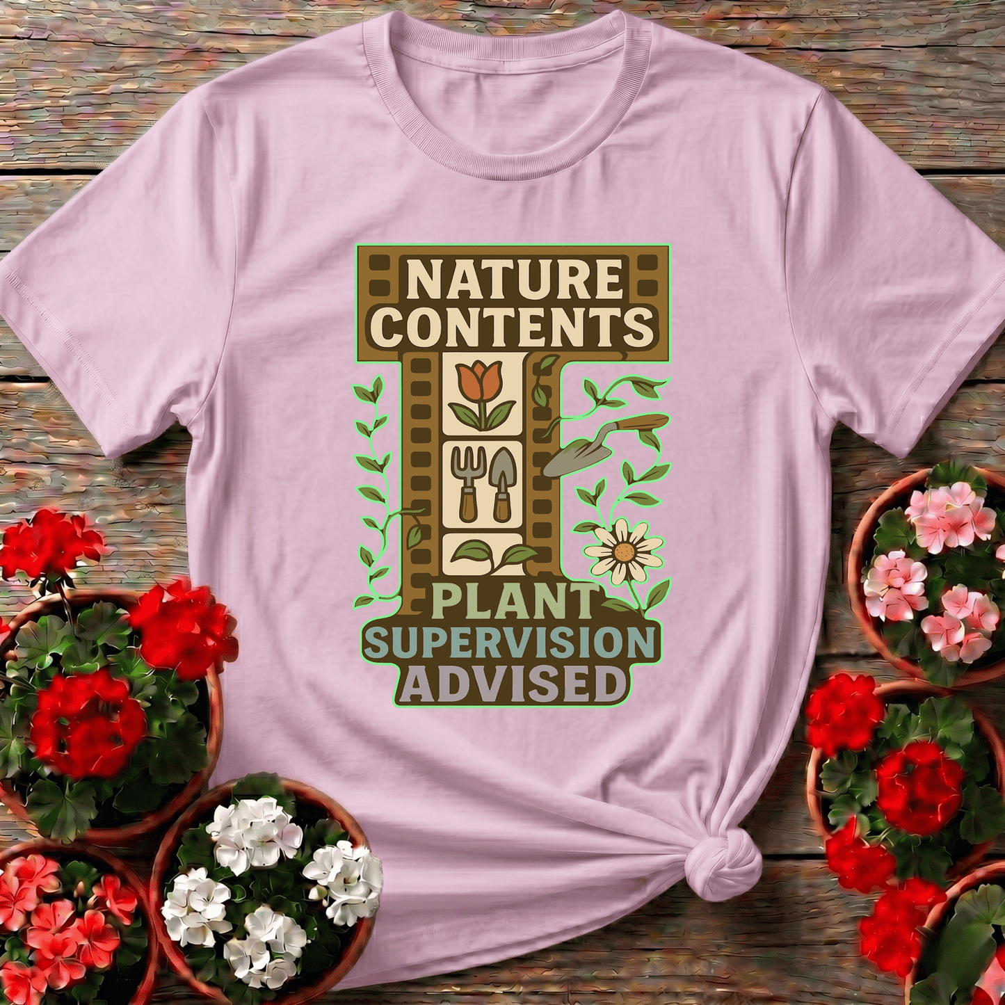 Nature Contents Plant Supervision Advised Retro T-shirt - GardeningTshirts